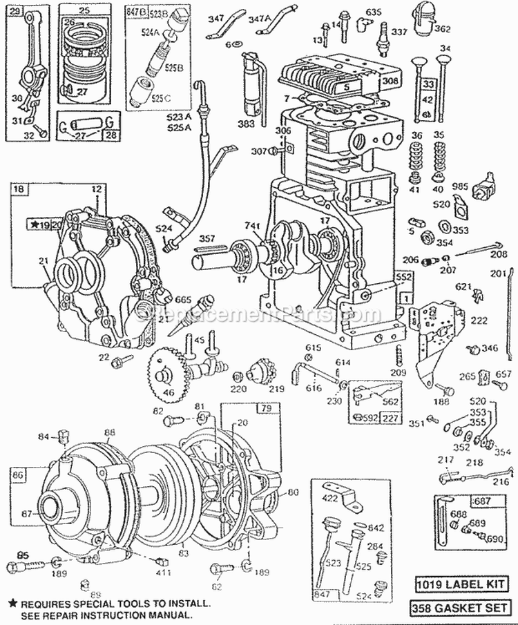 CylMufflerCrnkcseGear Cse Diagram and Parts List for  Briggs and Stratton Engine